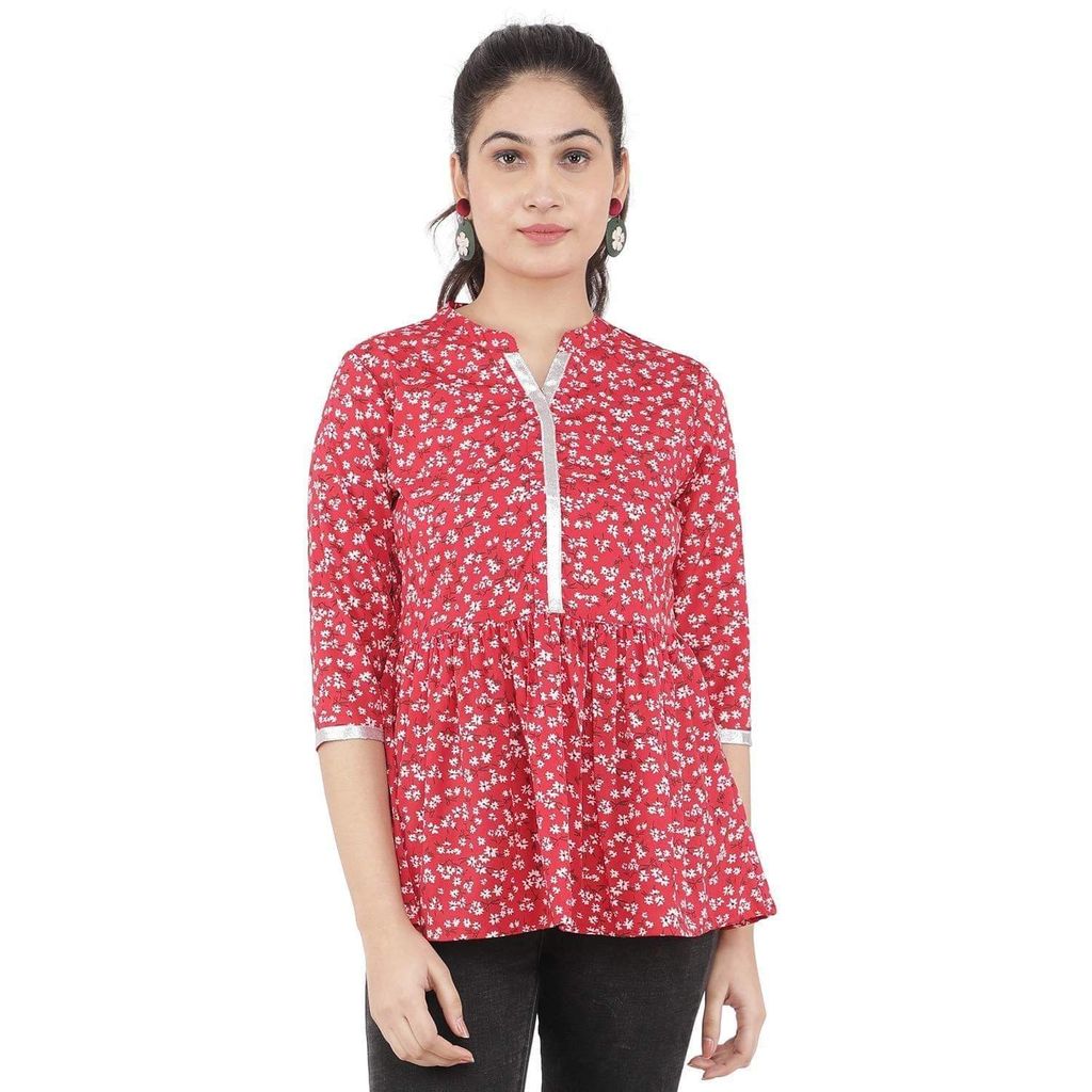 KULFI Women's Pink Floral Print Polyester Top