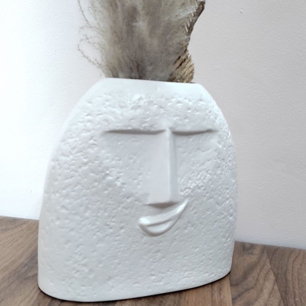 DZIGN Smiling Face Vase 8 Inches, Vase for Living Room & Home Decor, White Vase view 2