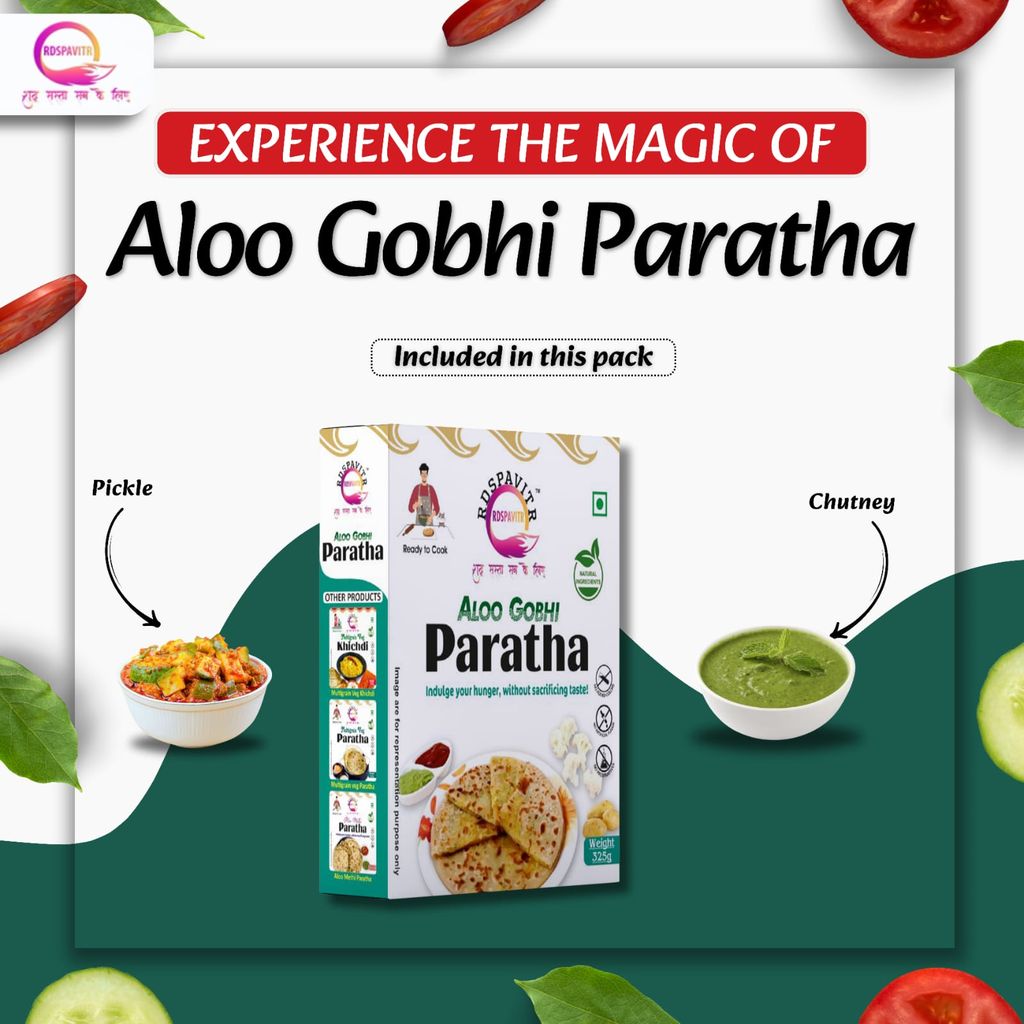 Aloo Gobhi Paratha | Paratha Premix 300 Gm, Peanut Chutney 50g and Mix Pickle 50g | Ready To Cook | No Preservative | Made With Natural Ingredients view 2