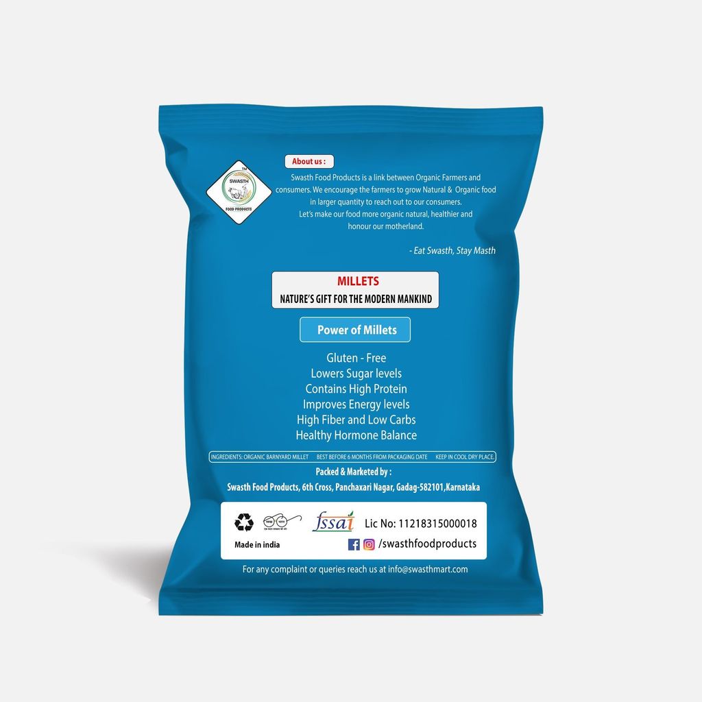 Swasth Unpolished and Natural Barnyard Millet (Other Names Of Barnyard Millet - Udalu ,Jhangora, Sanwa, Kuthiravali (Kuthiraivolly), Udalu, Kodisama, Oodalu, Kavadapullu, Swank, Shyama Khira Cereals) view 2