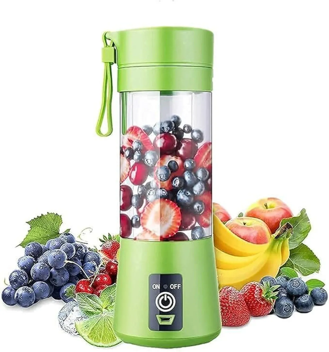 Portable 6-Blade USB Rechargeable Juicer Blender Mixer, Smoothie Maker with Built-In Bottle, Personal Fruit Juice Machine & Protein Shake Mixer for Home, Travel & Gym (Green)