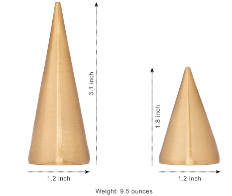 Brass Ring Holder Cone for Jewelry - Chrome Silver Solid Weighted Metal Cones Set for Rings Display and Bedroom Decorations - Aesthetic Accessories Decor Organizer Paper Weight
