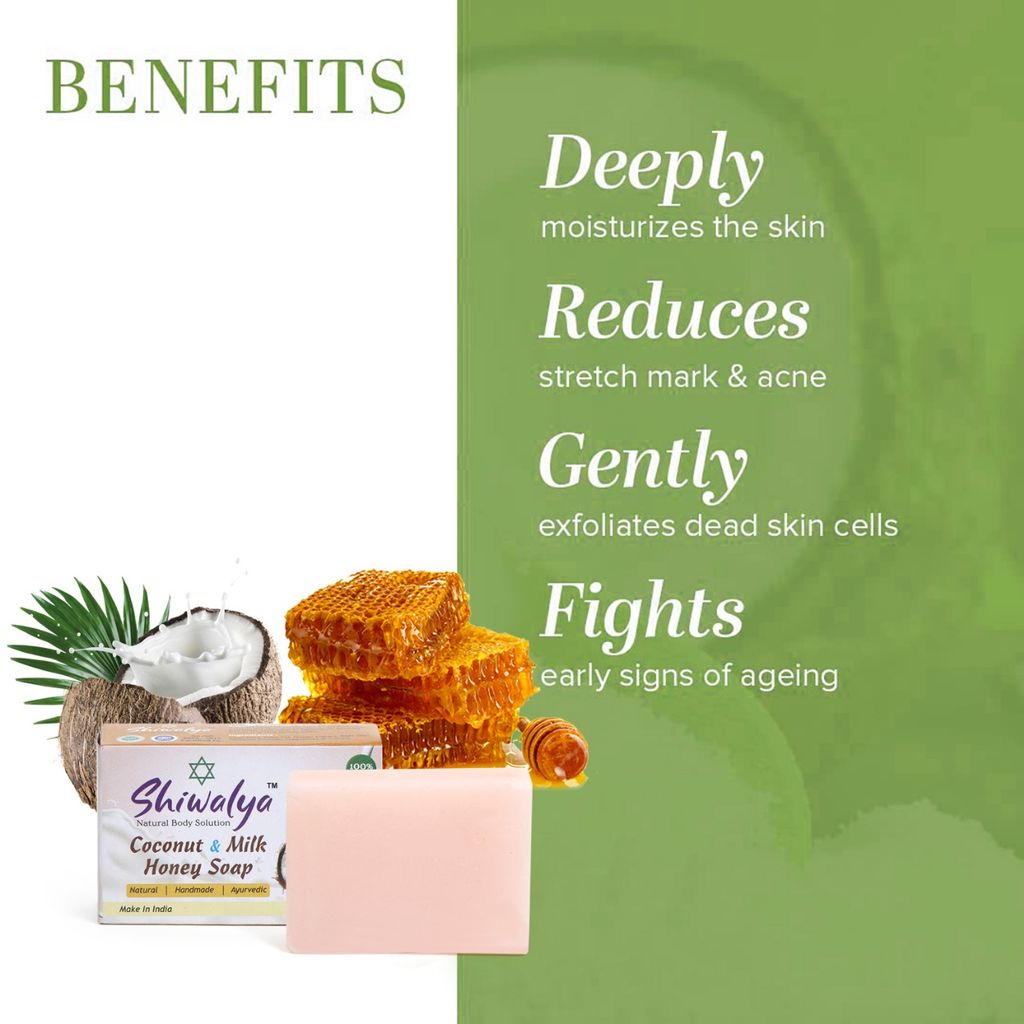 SHIWALYA Natural Coconut Honey Handmade Soap | Handmade Bathing Soap | Herbal Soap Soft & Radiant Skin | Suitable for All Skin Types Pack of 4 view 2