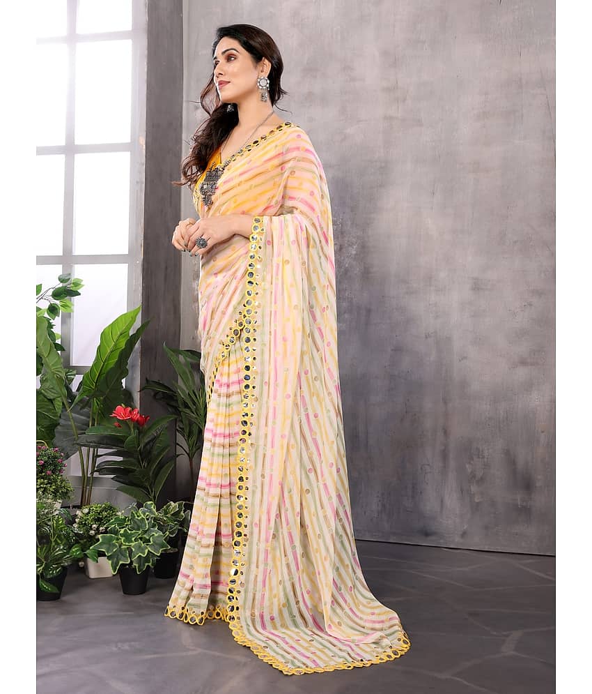 BLEESBURY Georgette Printed Saree With Unstitched Blouse Piece ( Multicolor ) view 2