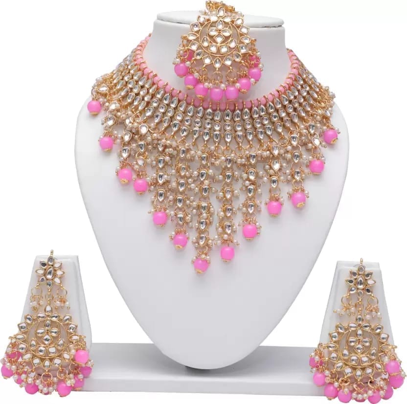Swarajshop Alloy Gold-plated Pink Jewel Set (Pack of 1)