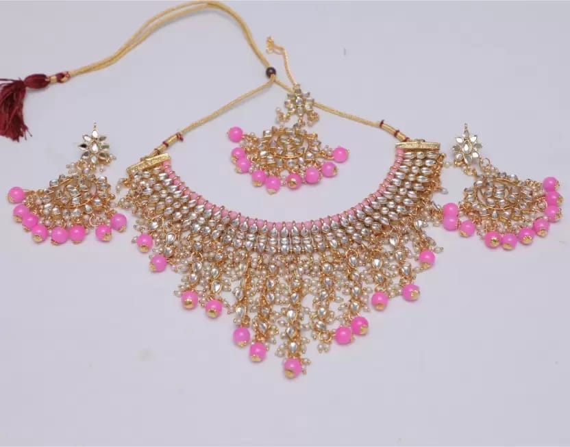 Swarajshop Alloy Gold-plated Pink Jewel Set (Pack of 1) view 2