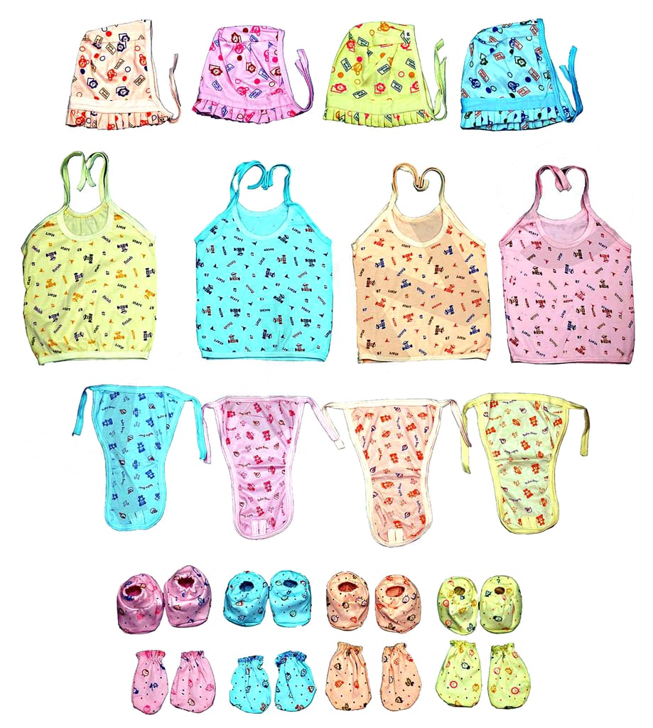 New Born Baby Care Cloth Set Combo Cap Jabla Langot Mittens Leg Booties (Pack of 4)