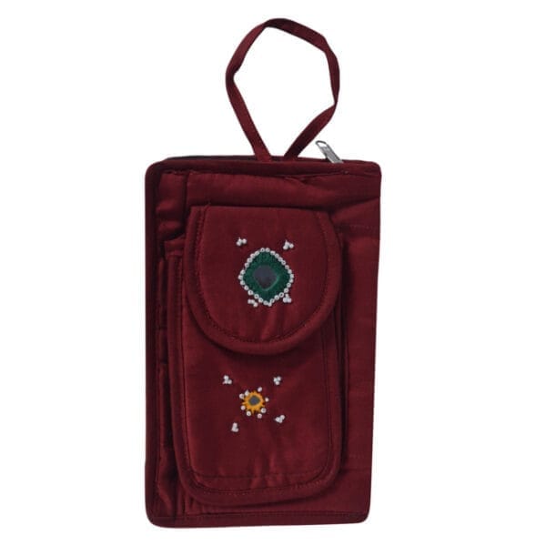 Banjara Handmade Purse with Mobile Case Maroon Color view 2