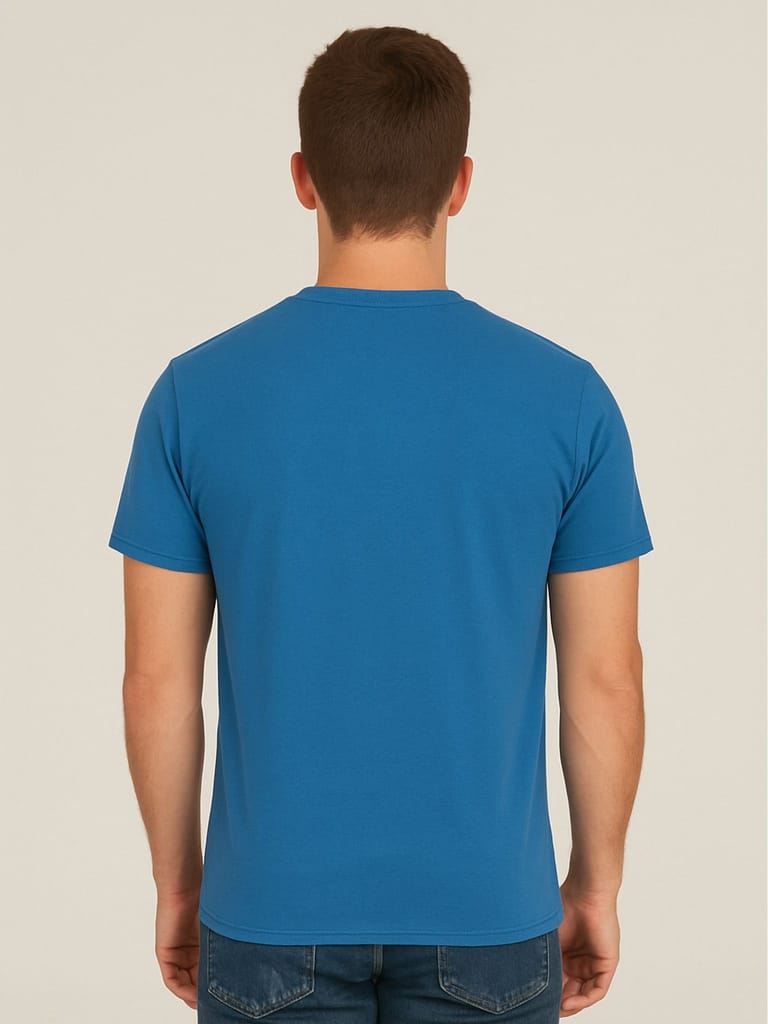 Cotton Blue Plain Round neck T-Shirt view 2