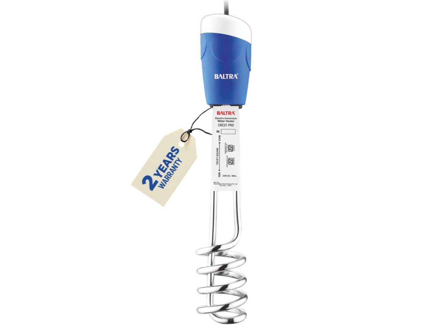 Baltra Crest Pro Rod (1000W) Water Heater for Bathroom Immersion Rod and Nickel Rust-Free Coating, Shock Proof Design