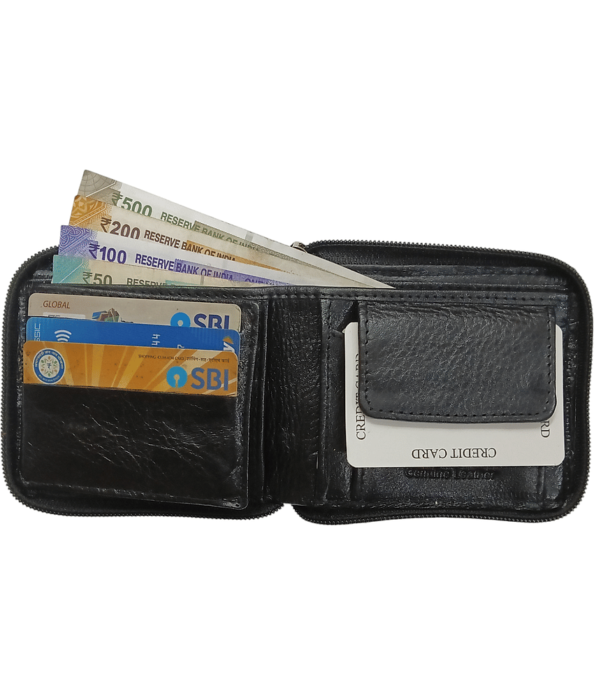 COCO ROYAL 100% Leather Solid Men's Zip Around Wallet With 10 Slots For Card ( Black , Pack of 1 ) view 2
