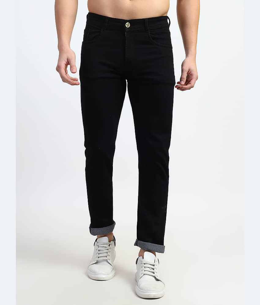 plounge Slim Fit Cuffed Hem Men's Jeans - Black ( Pack of 1 )