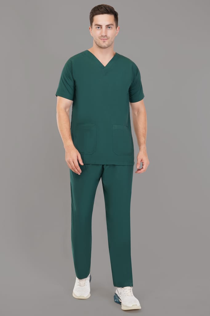 Scrub Suits || Unisex | Polycotton, Stylish, Comfortable |Half Sleeves | Ideal For Health care Professionals | Color (Bottle Green) Sizes S - XXL view 2