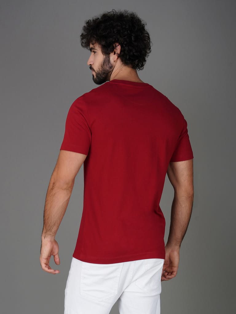Premium Single Jersey Cotton Branded Round Neck Tee-Dark Red view 2