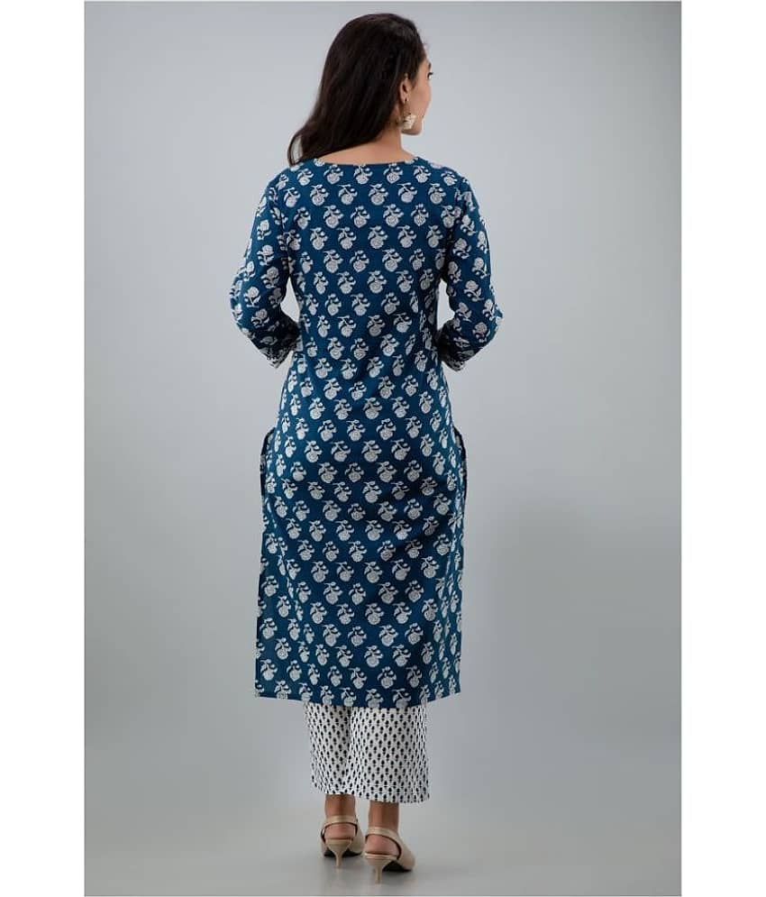 Jaipuri Collection - Navy Cotton Women's Straight Kurti ( Pack of 1 ) view 2
