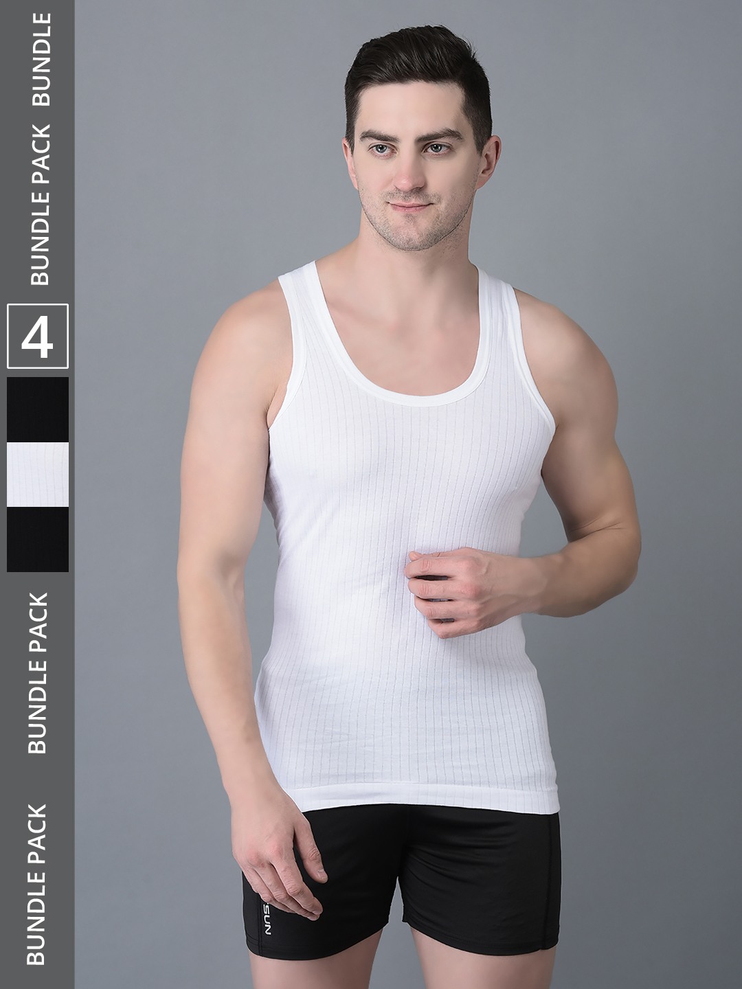 Men's Pack of 4 Solid Combed Cotton Vest