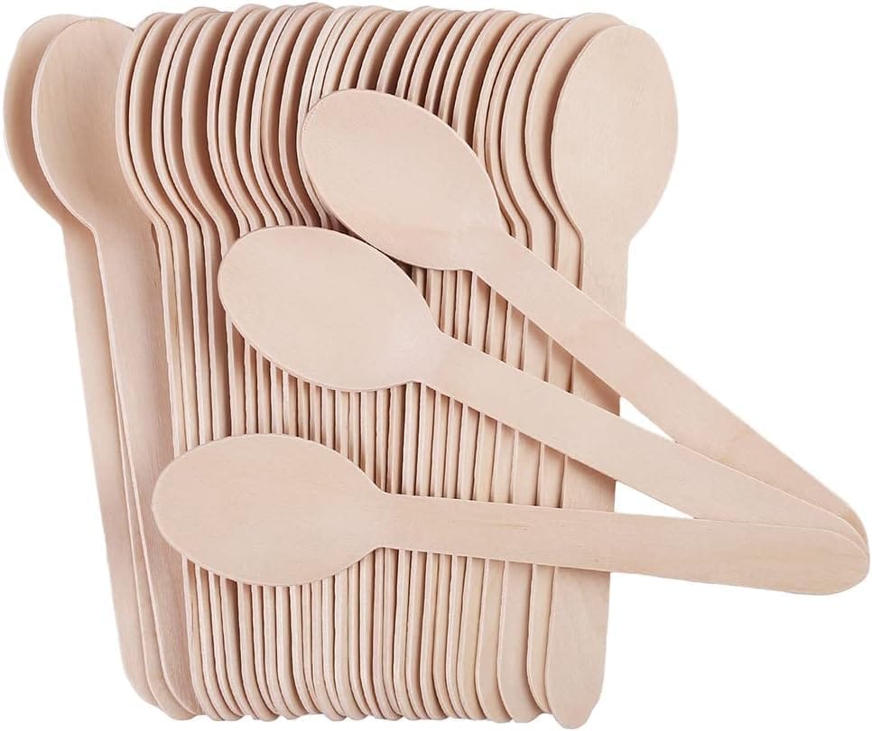 Divatos Biodegradable Wooden Spoon 160mm | Eco-Friendly for Dessert Party Picnic BBQ Weddings Bakery Restaurants Takeaway & Cloud Kitchen Food Delivery and Multi Use (Pack of 50)