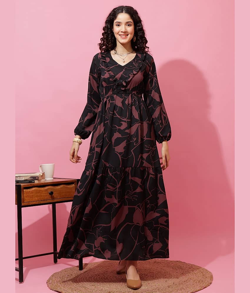 Sheetal associates Women Crepe Printed Fit & Flare Dress ( Brown )