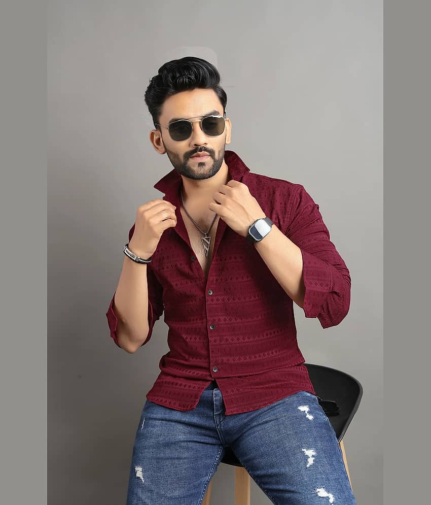 Nofilter Cotton Blend Regular Fit Self Design Full Sleeves Men's Casual Shirt - Black ( Pack of 1 ) view 2