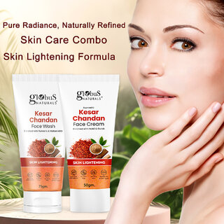 Globus Naturals Skin Lightening Kesar Chandan Face Care Combo - Face Wash 75gm & Face Cream 50g, Set of 2