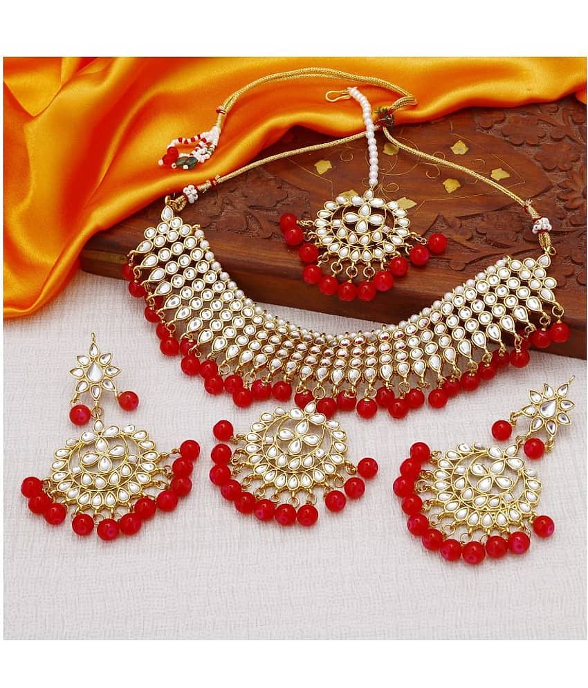 Sukkhi Alloy Red Traditional Necklaces Set Choker view 2