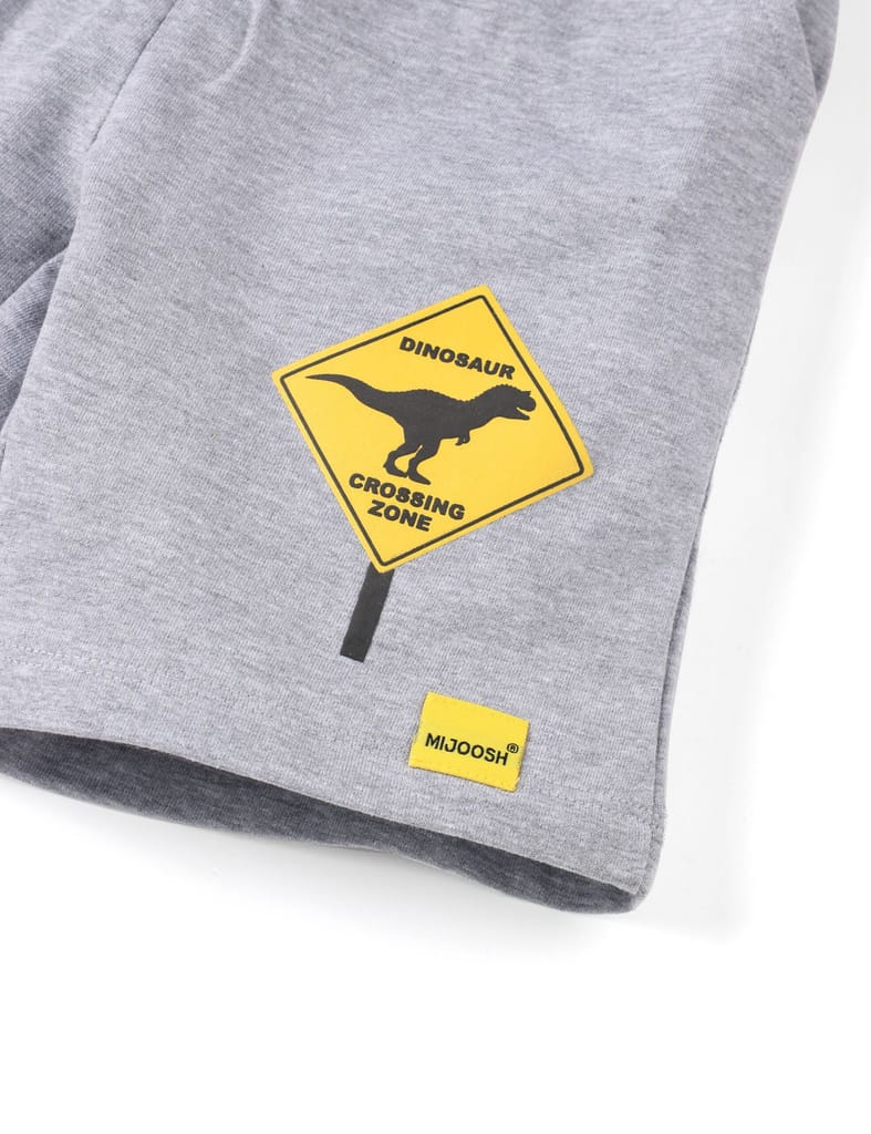 Boys Shorts Cotton French Terry Grey Heather Melange Dino Crossing Zone view 2