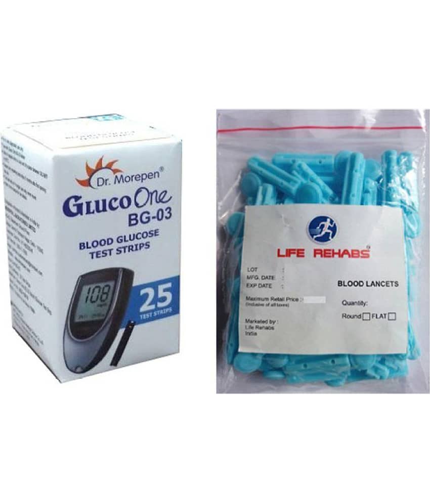 Dr. Morepen Gluco One Bg03 25 Sugar Test Strips+Life Rehabs 25 Lancets
