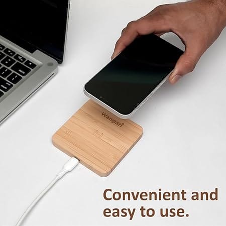 Wangari Pine 15W Square Bamboo Wireless Charger with USB Hub view 2