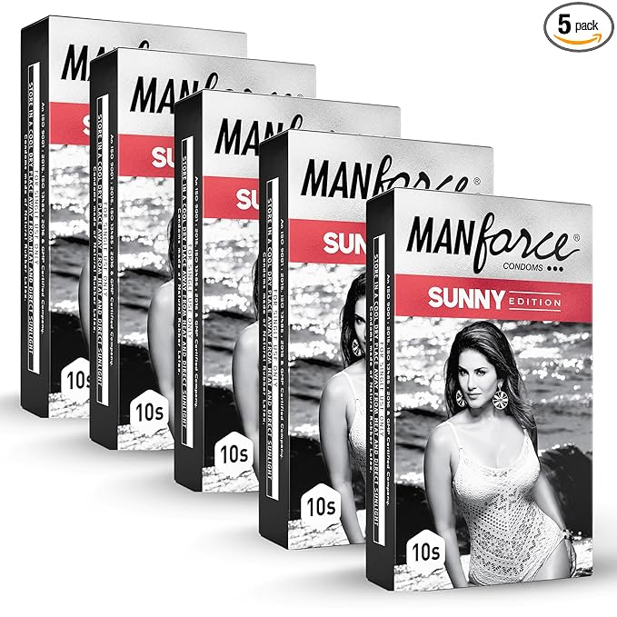 Manforce Ribbed & Dotted Sunny Edition Condoms 10 Pcs x Pack of 5