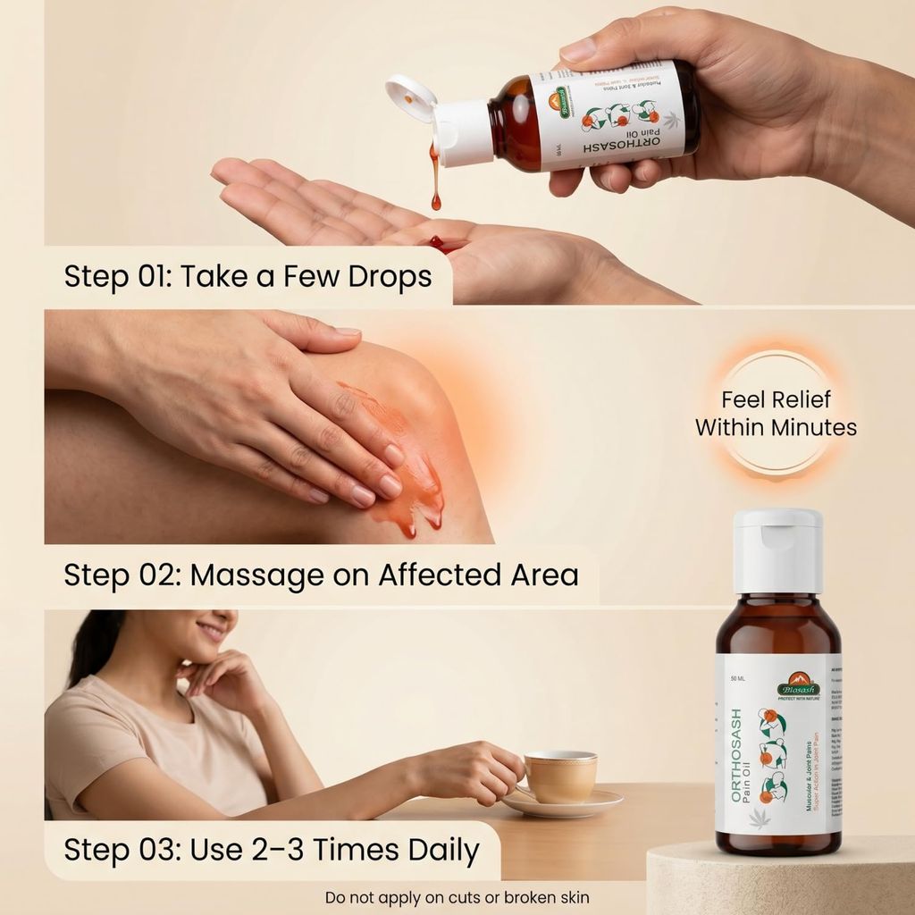 Biosash Orthosash Pain Oil 60 ml | Ayurvedic Pain Relief for Knee, Muscle & Joint Discomfort | Herbal Body Massage with Sea Buckthorn Berry | Best Relaxing for Arthritis & Full Body Care view 2