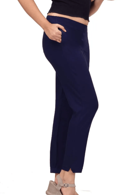 Women's High Waist Stretchy Skinny Fit Solid Navy Blue Pants view 2