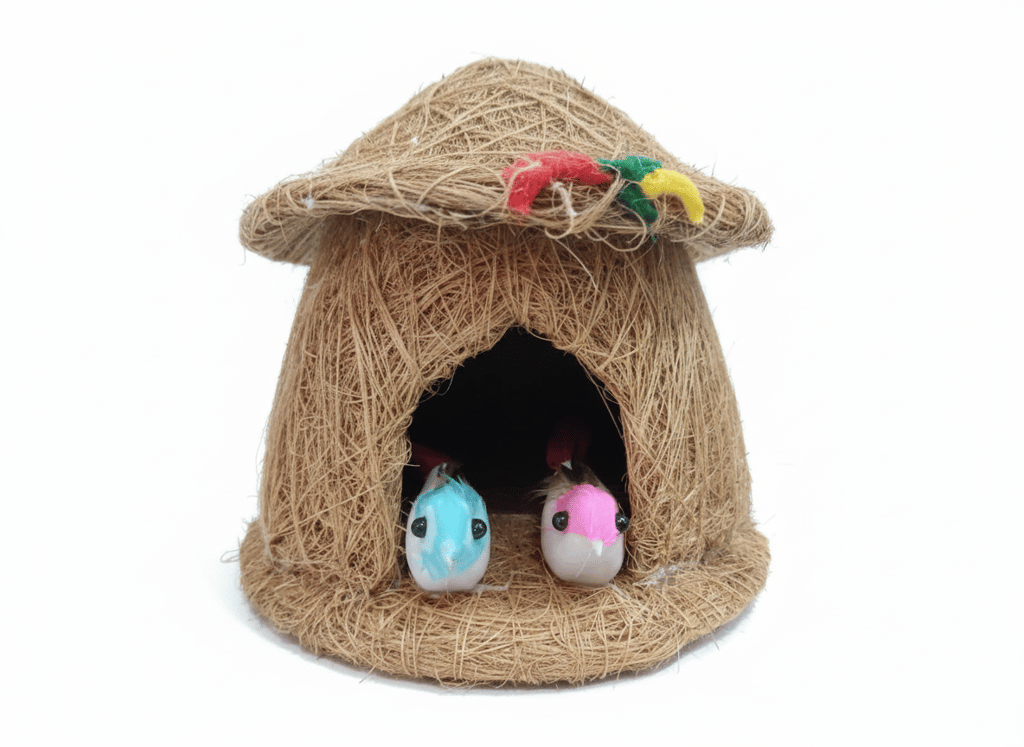 Decorative Bird House with Artificial Birds - Coconut Fibre Handicraft Showpiece view 2