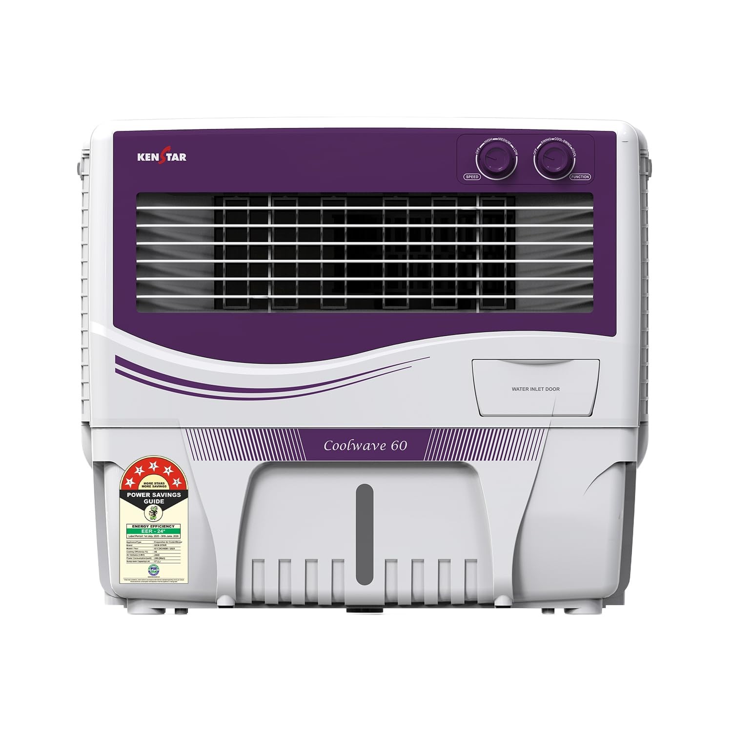 Kenstar Coolwave 60L Air Cooler with Wood Wool Cooling Media, Purple & White