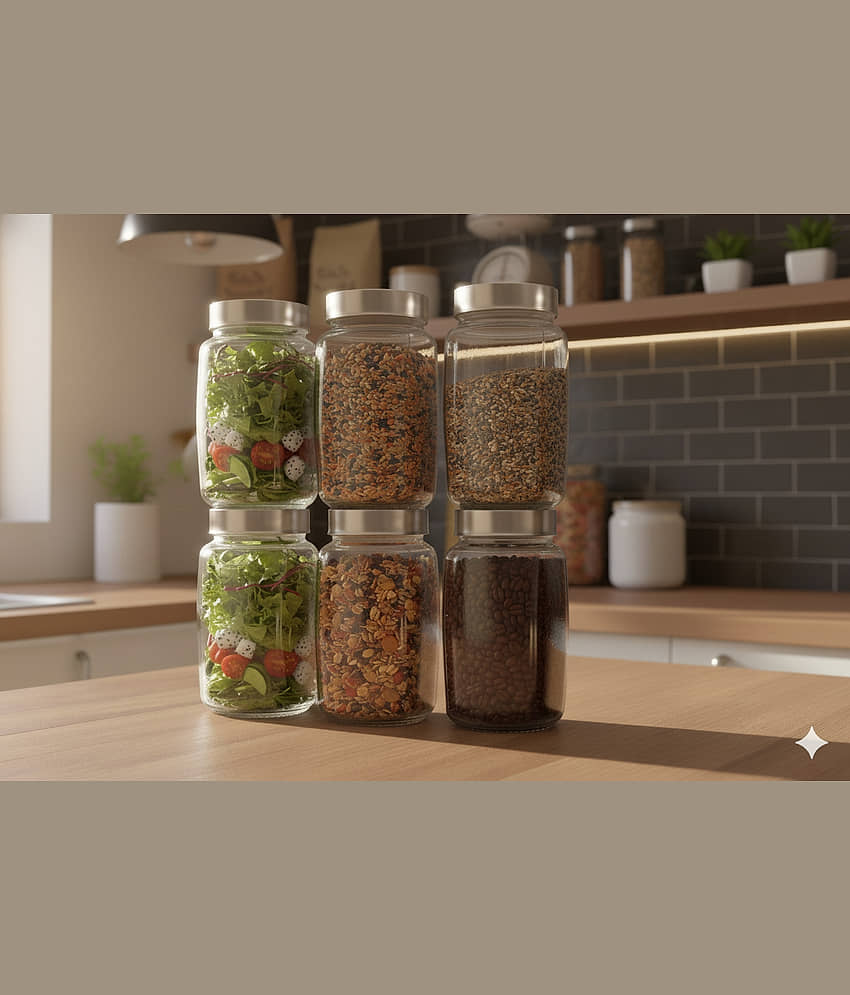 CROCO JAR Glass Transparent Food Container ( Set of 6 )