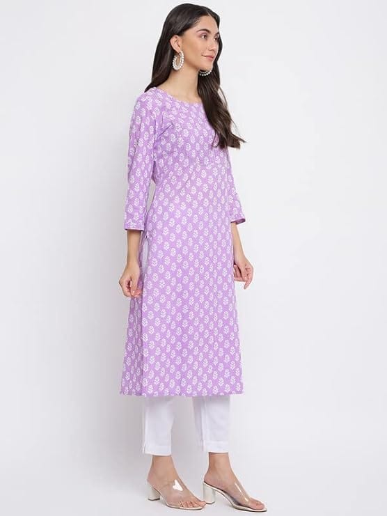 INDIAN KNOTS-Pure Cotton Lavender Floral Kurti_1001-LAD203 view 2