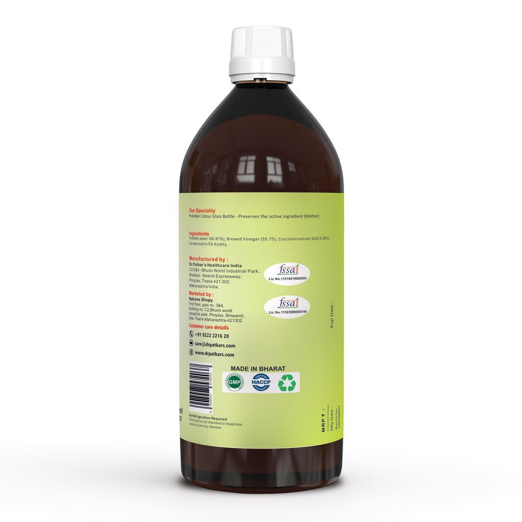 Dr. Patkar's Turmeric Vinegar with Turmeric & Black Pepper Extracts (Piperine)| Unfiltered & Undiluted | Immunity Booster| Anti-Inflammatory |Suitable for IBS & PCOS/PCOD | With Natural Curcumin Extracts (With Mother) 500ML (Pack of 2) view 2