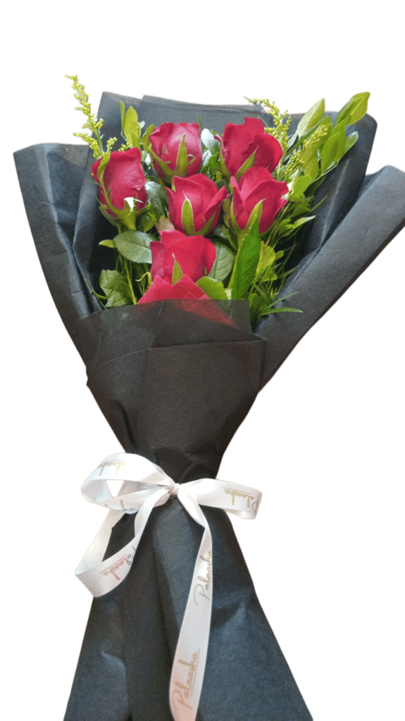 Luxe Black Wrapped Bouquet of 6 Red Roses – Elegant Gift for Grand Gestures