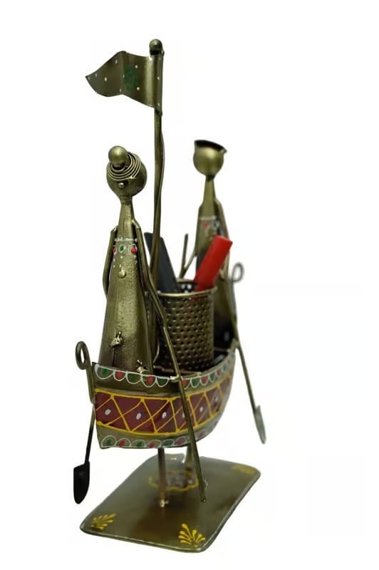 MOHD YASIN - Multipurpose Metal Handcrafted Iron Boat Shape Decorative Showpiece Figurine Pen Stand Mobile Holder For Home Office Study Table Top Decor