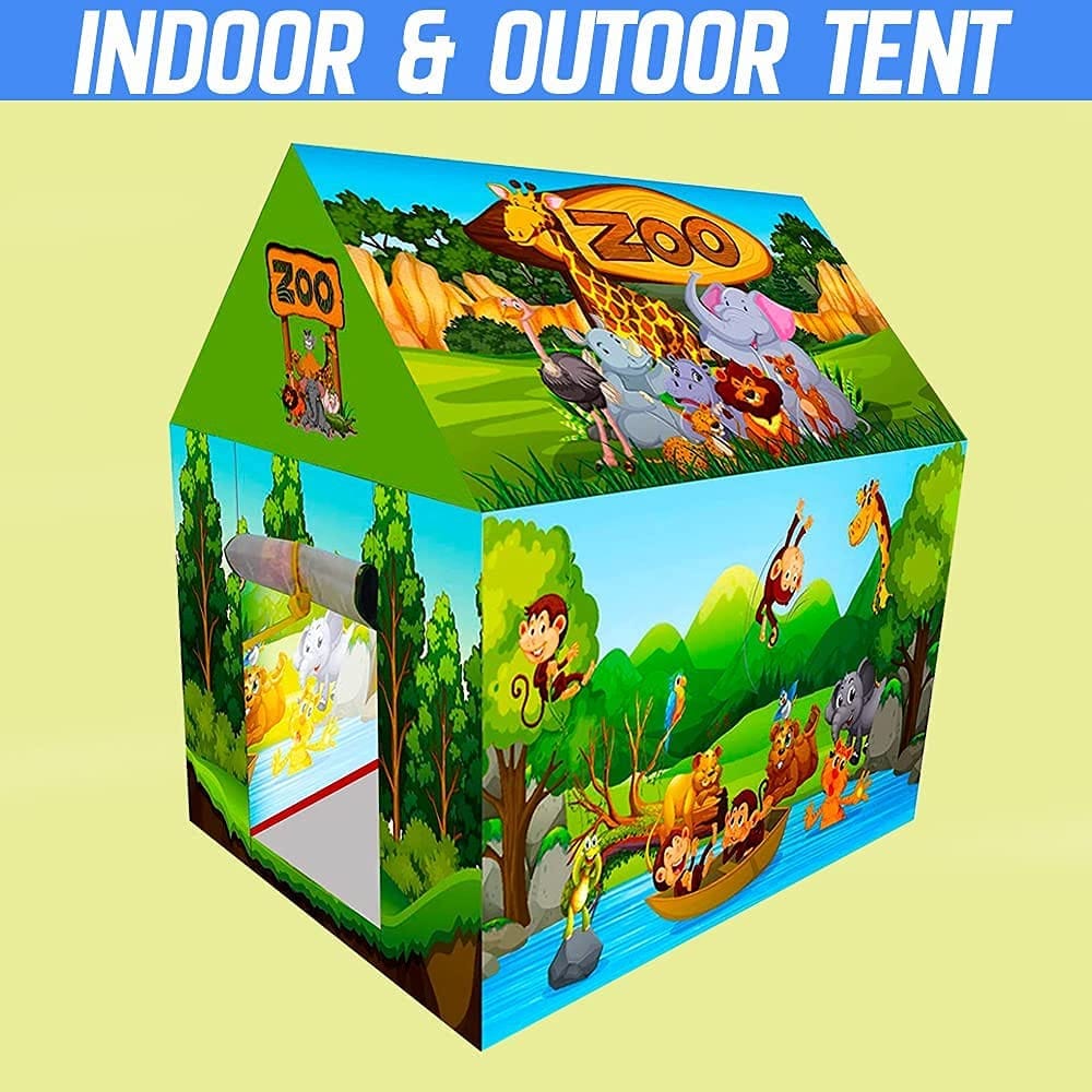Planet of Toys Tent House for Kids 5 Years and Above with Jungle Safari Zoo Theme Play Water Repellent Big Size Play House for Girls and Boys, Multicolor view 2