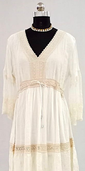 NV92041/001-004-White Knee Length Dress with Full Sleeves view 2
