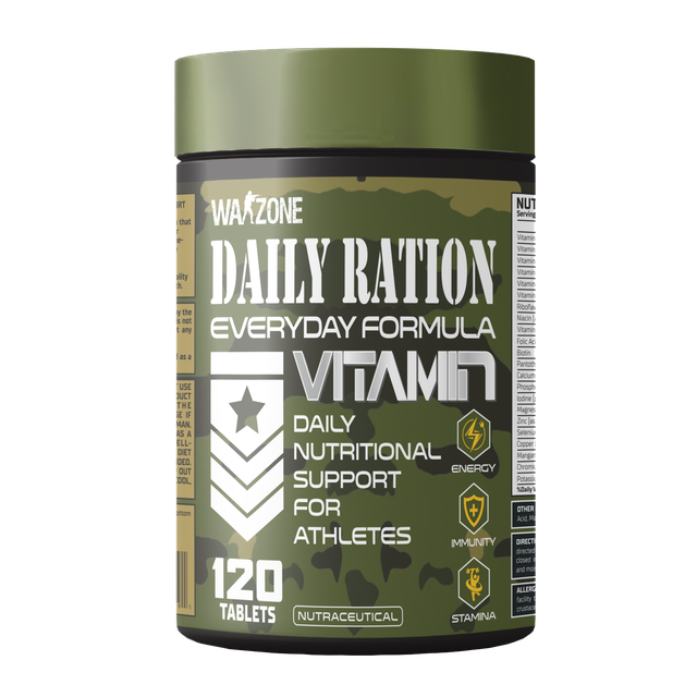 Warzone Nutrition I Daily Ration I Everyday Formula I Vitamin I Daily Nutritional Support for Athletes I Energy I Immunity I Stamina I Nutraceutical I 120 Tablets