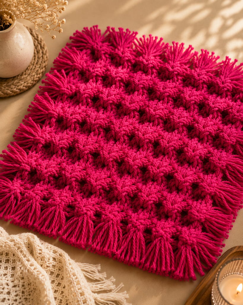 Handmade Magenta Macrame Table Mat view 2