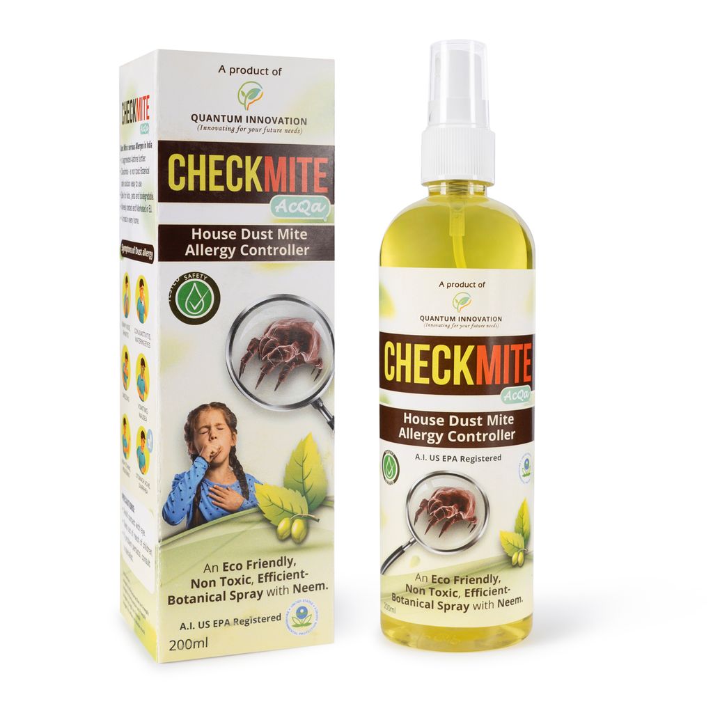 CHECKMITE Dust mites Allergy Control Spray - Natural Remedy - 100% Eco-Friendly, Chemical Free Neem Based Fabric Spray - US EPA Registered - Safe for Pets & Humans - 200ml