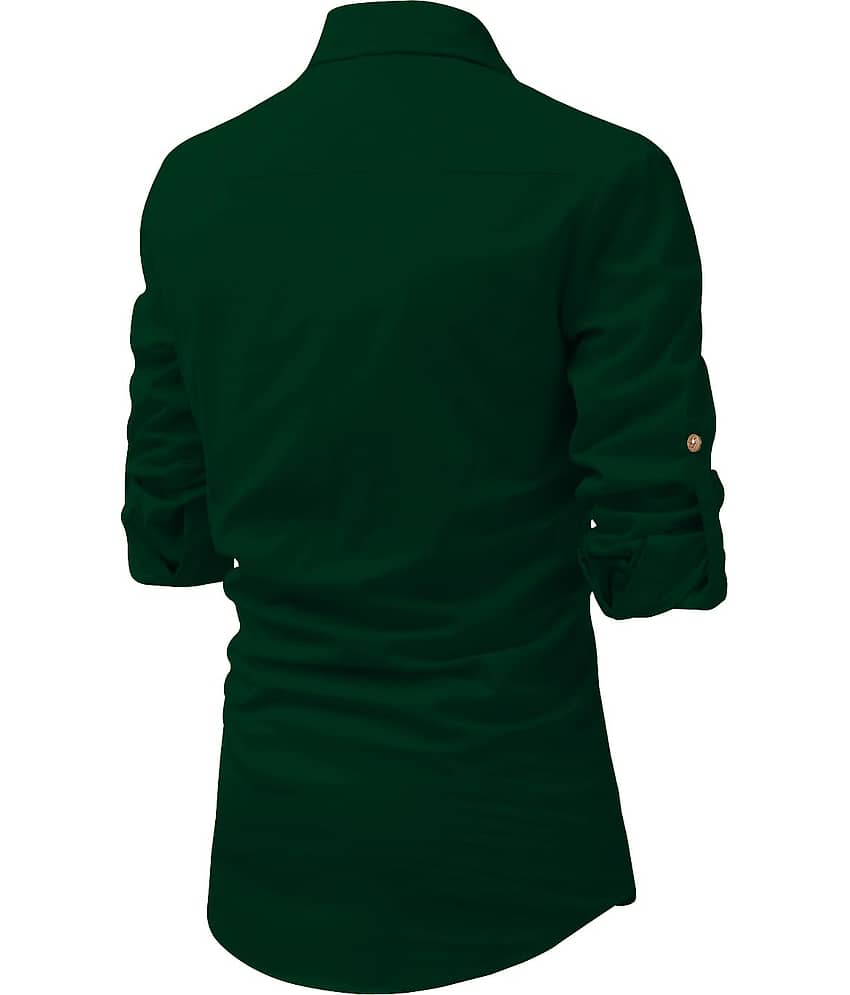 UNI VIBE Olive Cotton Blend Men's Shirt Style Kurta ( Pack of 1 ) view 2