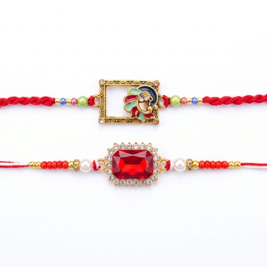 Premium Rakhi Set with Roli, Rice, and Gift Box view 2