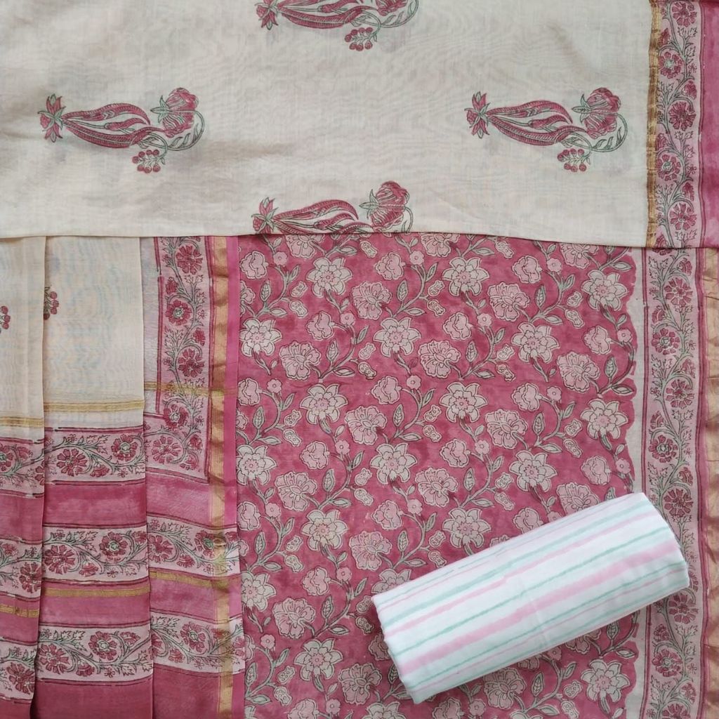 Shalvi's Hand Block Print Chanderi Silk Suit set (CHA395) view 2