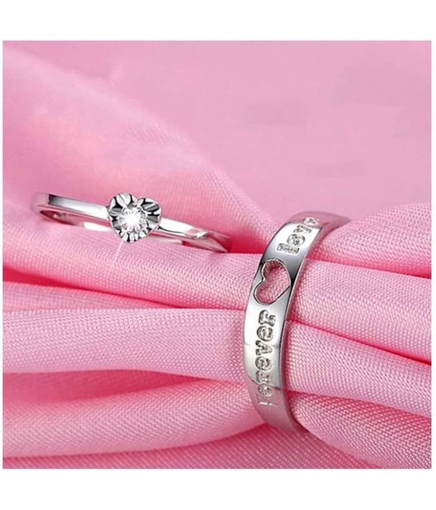 Silver Shine Silver Plated Solitaire 'Endless Love' Heart Proposal Adjustable Couple ring for Men and Women,Couple ring for Girls and Boys-2 pieces