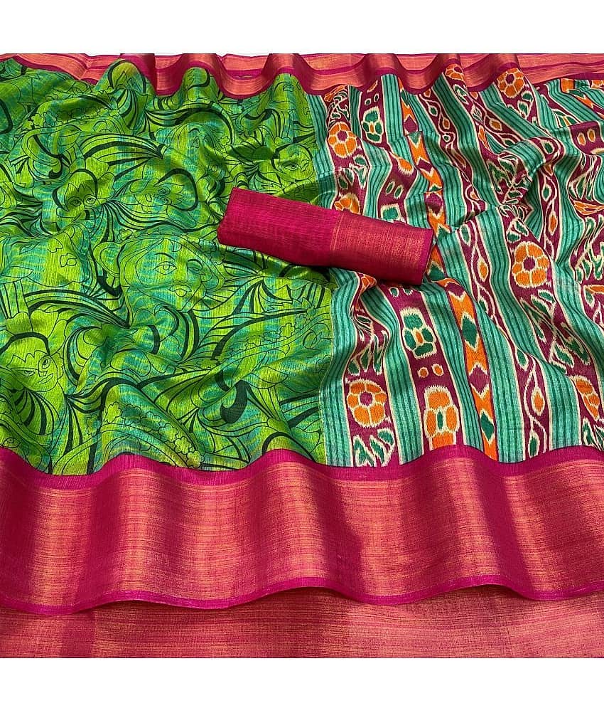 Rhey Cotton Silk Printed Saree With Unstitched Blouse Piece ( Blue ) view 2