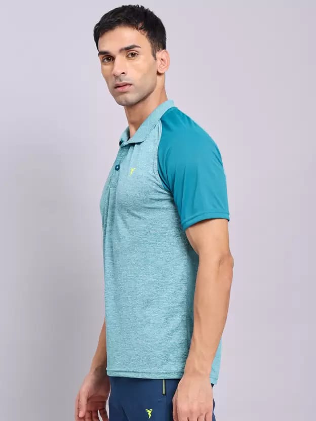 TECHNOSPORT Men's Solid Slim Fit T-Shirt - Teal view 2