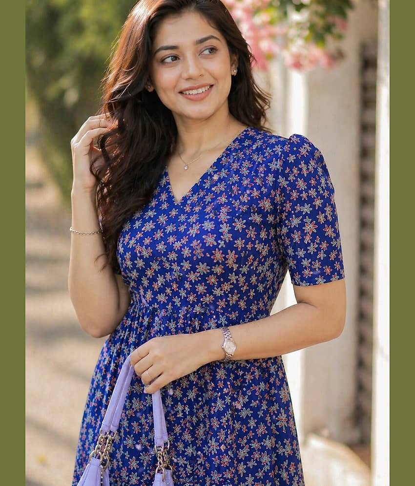 Parnavi Women Cotton Printed Fit & Flare Dress ( Blue ) view 2
